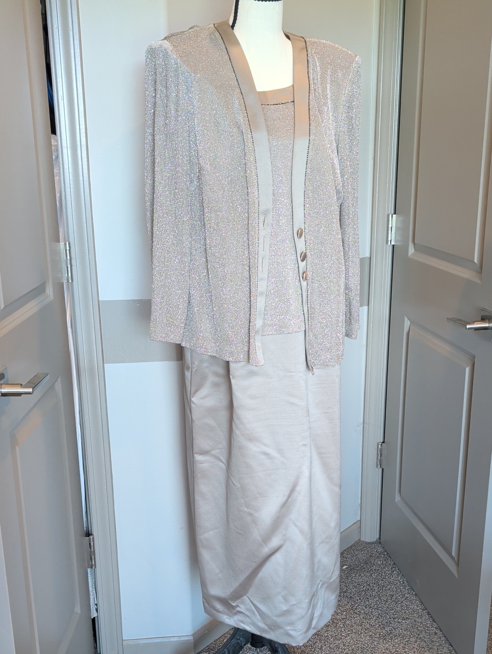 Alex Evenings Metallic Beige Petite Two-piece Evening Set